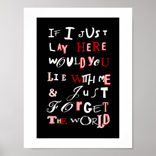 Romantische Typografie Word Art Red Black White Poster (Voorkant)