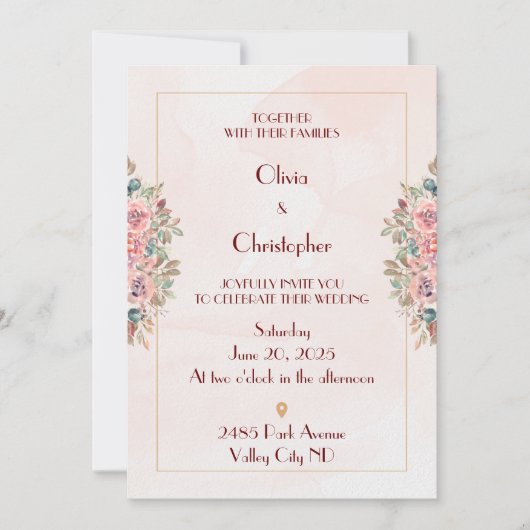 Romantische uitnodiging voor bloemrijke bruiloft (Voorkant)