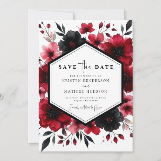 Romantische Unieke Crimson Red Wedding Save The Date (Voorkant)
