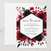 Romantische Unieke Crimson Red Wedding Save The Date (Voorkant / Achterkant)