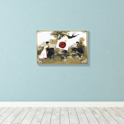 ROMANTISCHE VALENTIJN BRIEF, RODE WAX SEAL CANVAS AFDRUK (Insitu (Houten vloer))