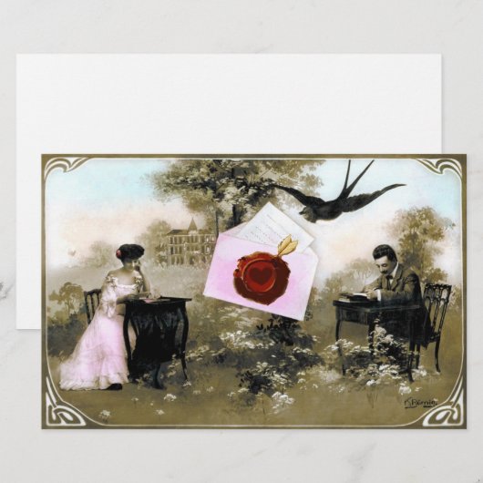 ROMANTISCHE VALENTIJN BRIEF, RODE WAX SEAL MET HAR BRIEFPAPIER (Voorkant / Achterkant)