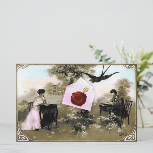 ROMANTISCHE VALENTIJN BRIEF, RODE WAX SEAL MET HAR BRIEFPAPIER (Staand voorkant)