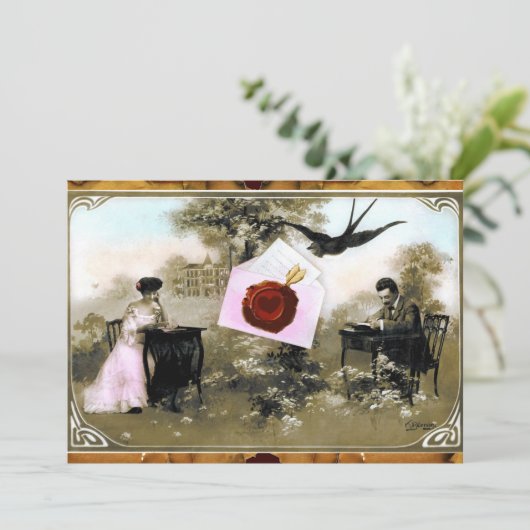 ROMANTISCHE VALENTIJN BRIEF, RODE WAX SEAL MONOGRA KAART (Staand voorkant)