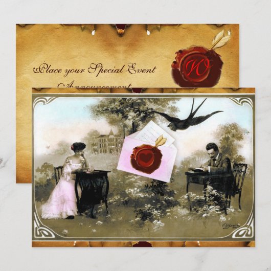 ROMANTISCHE VALENTIJN BRIEF, RODE WAX SEAL MONOGRA KAART (Voorkant / Achterkant)