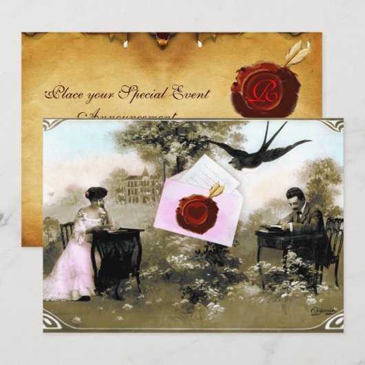 ROMANTISCHE VALENTIJN BRIEF, RODE WAX SEAL MONOGRA KAART (Voorkant / Achterkant)