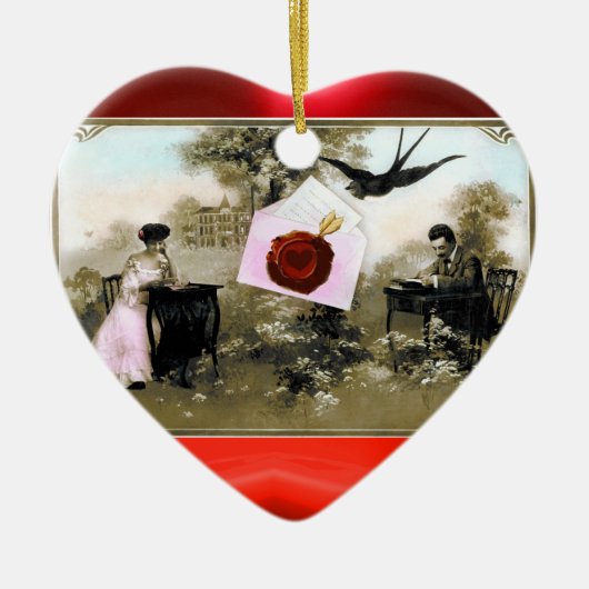 ROMANTISCHE VALENTIJN BRIEF, RODE WAX SEAL MONOGRA KERAMISCH ORNAMENT (Voorkant)