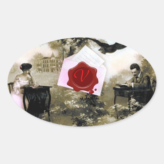 ROMANTISCHE VALENTIJN BRIEF, RODE WAX SEAL MONOGRA OVALE STICKER (Voorkant)