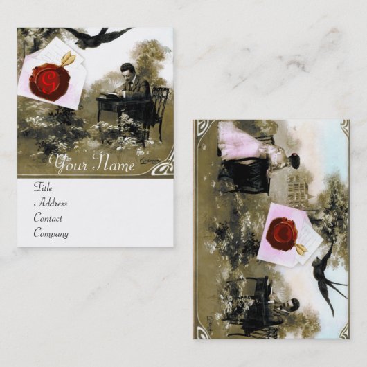 ROMANTISCHE VALENTIJN BRIEF, RODE WAX SEAL MONOGRA VISITEKAARTJE (Voorkant / Achterkant)