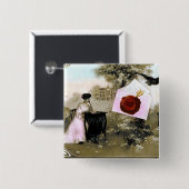 ROMANTISCHE VALENTIJN BRIEF, RODE WAX SEAL VIERKANTE BUTTON 5,1 CM (Voorkant /achterkant)