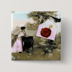 ROMANTISCHE VALENTIJN BRIEF, RODE WAX SEAL VIERKANTE BUTTON 5,1 CM