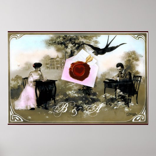 ROMANTISCHE VALENTIJN BRIEF RODE WAX ZEGEL INITIAL POSTER (Voorkant)