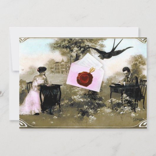 ROMANTISCHE VALENTIJN BRIEF ,RODE WAX ZEGEL MONOGR KAART (Voorkant)