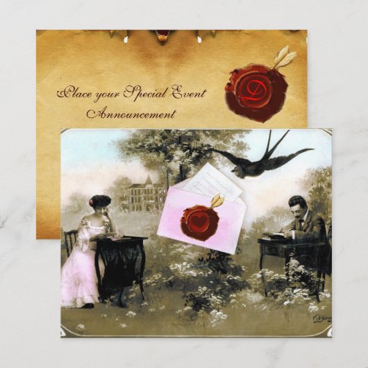 ROMANTISCHE VALENTIJN BRIEF ,RODE WAX ZEGEL MONOGR KAART (Voorkant / Achterkant)