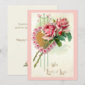 Romantische  Valentijn Hart en Rozen Feestdagenkaart (Voorkant / Achterkant)