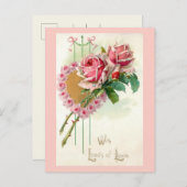 Romantische  Valentijn Hart en Rozen Feestdagenkaart (Voorkant / Achterkant)