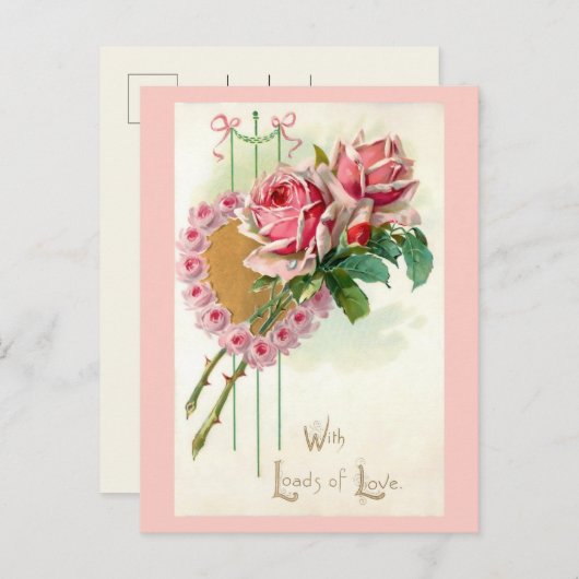 Romantische  Valentijn Hart en Rozen Feestdagenkaart (Voorkant / Achterkant)