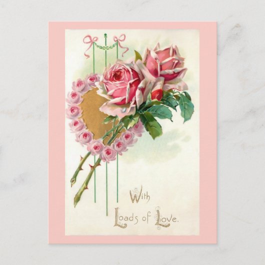 Romantische  Valentijn Hart en Rozen Feestdagenkaart (Voorkant)