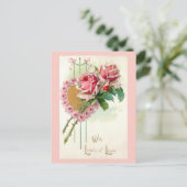 Romantische  Valentijn Hart en Rozen Feestdagenkaart (Staand voorkant)