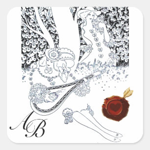 ROMANTISCHE VALENTIJN LOVERS RED WAX SEAL MONOGRAM VIERKANTE STICKER