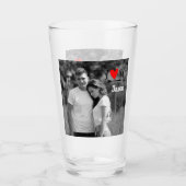 Romantische Valentijn Paar Foto I Red Heart U Naam Glas (Voorkant)
