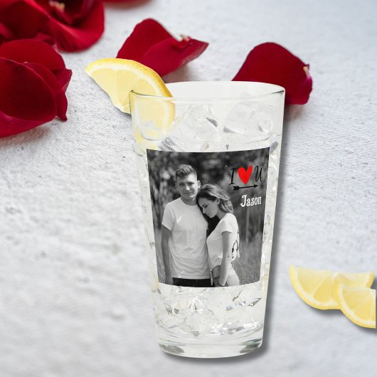Romantische Valentijn Paar Foto I Red Heart U Naam Glas