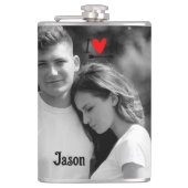 Romantische Valentijn Paar Foto I Red Heart U Naam Heupfles (Voorkant)