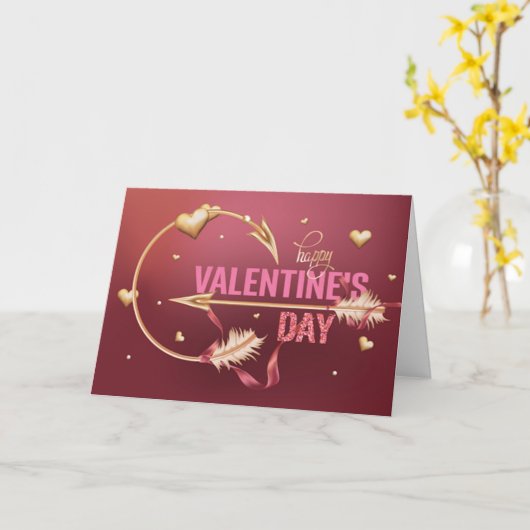 Romantische Valentijn's Day Cupid Arrow met hart Kaart (Gele Bloem)