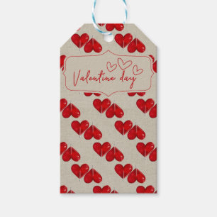 Romantische Valentijn's Day Kaart   Red Heart Patt Cadeaulabel
