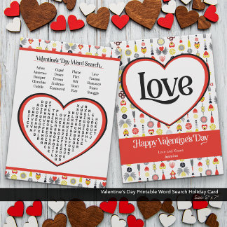 Romantische Valentijnsdag afdrukbare woord zoeken Feestdagenkaart