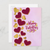 Romantische Valentijnsdag | Bourgondië en gouden h Uitnodiging Briefkaart (Voorkant / Achterkant)