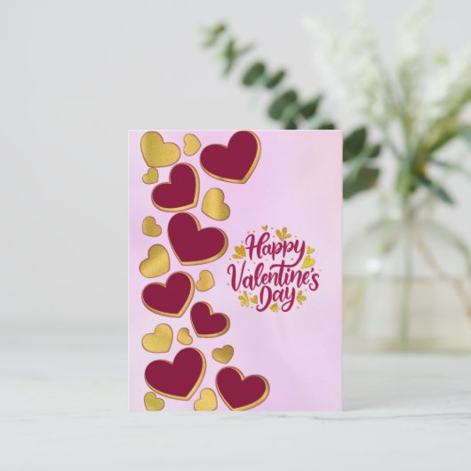 Romantische Valentijnsdag | Bourgondië en gouden h Uitnodiging Briefkaart (Staand voorkant)