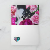 ROMANTISCHE VALENTIJNSDAG CAT MET PINKROSES FEESTDAGEN KAART (Binnen)