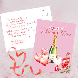 Romantische Valentijnsdag Champagne Rozen en harte Briefkaart