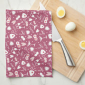 Romantische Valentijnsdag Love Pattern Donkerroze Theedoek (Quarter Fold)