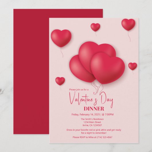Romantische Valentijnsdag Uitnodiging (Voorkant / Achterkant)