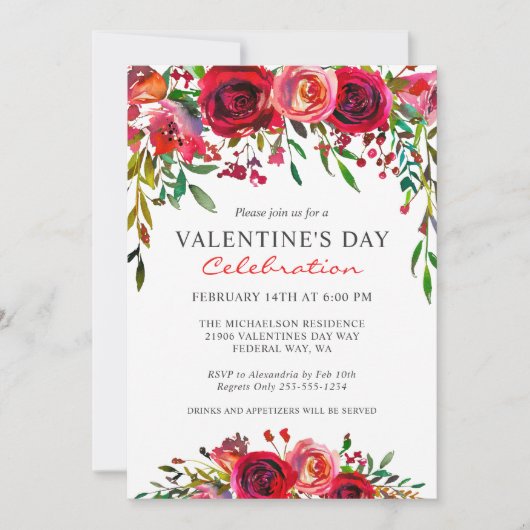 Romantische Valentijnsdag Waterverf Floral Partij Kaart (Voorkant)