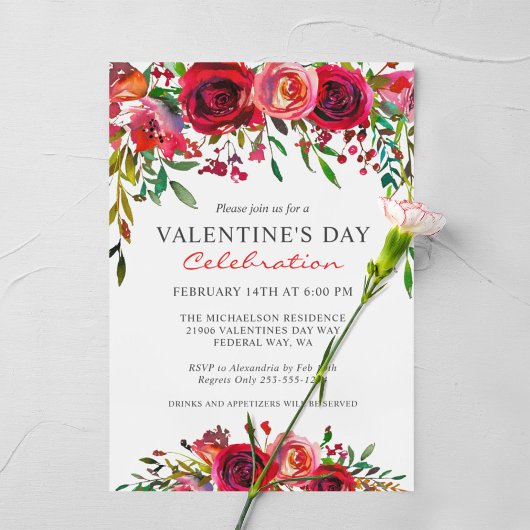 Romantische Valentijnsdag Waterverf Floral Partij Kaart