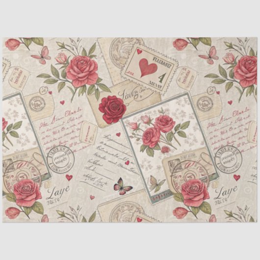Romantische Valentijnse Decoupage Rozen Hearts Let Tissuepapier (Voorkant)