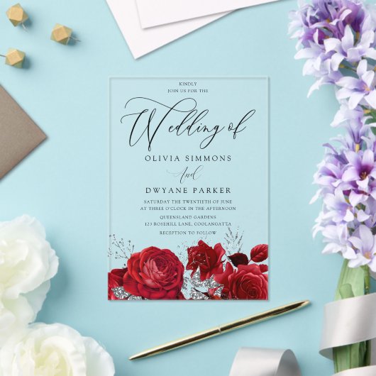 Romantische Valentijnse rode rozen boogbruiloft Acryl Uitnodigingen (Insitu (Huwelijk))