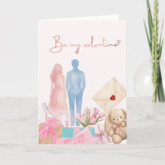 Romantische Valentinskarte mit Paar, Geschenken & Kaart