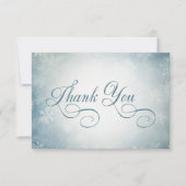 Romantische Vallende Sneeuw Blauw Wit Huwelijksrec Bedankkaart (Voorkant)