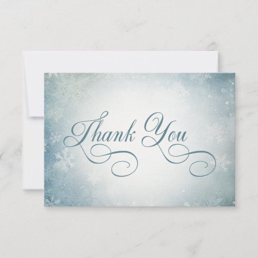 Romantische Vallende Sneeuw Blauw Wit Huwelijksrec Bedankkaart (Voorkant)