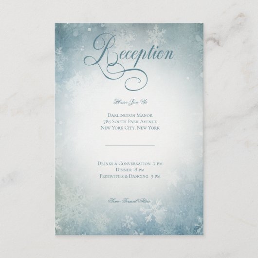 Romantische Vallende Sneeuw Blauw Wit Huwelijksrec Informatiekaartje (Voorkant)