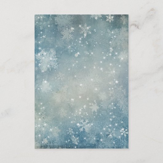 Romantische Vallende Sneeuw Blauw & Wit Sparkle De Informatiekaartje (Achterkant)
