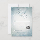 Romantische Vallende Sneeuw Blauw & Wit Sparkle QR RSVP Kaartje (Voorkant)