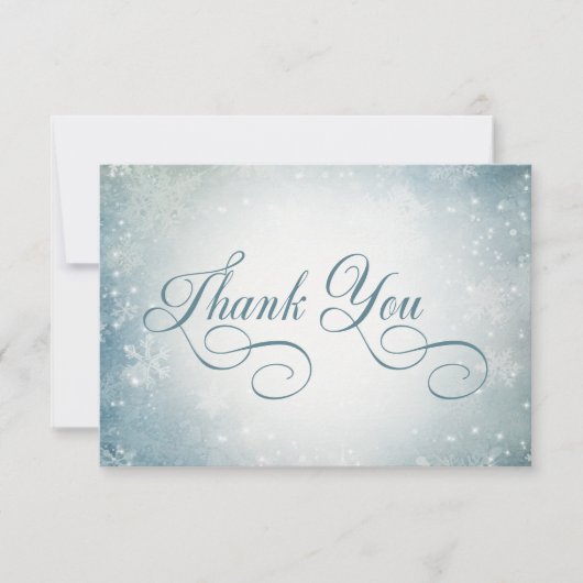 Romantische Vallende Sneeuw Blauw Wit Sparkle rece Bedankkaart (Voorkant)