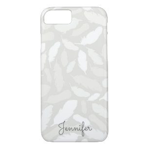 Romantische vallende veren in grijs gepersonalisee Case-Mate iPhone case