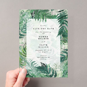 Romantische varens bladrijke groen Save The Date Acryl Uitnodigingen