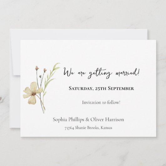 Romantische veld bloem bruiloft opslaan van de dat kaart (Achterkant)